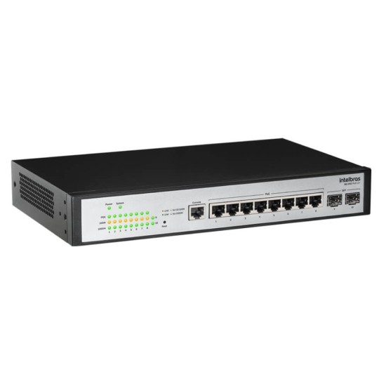 Switch Desktop 8 portas Giga e 2 SFP SG 1002 POE L2+ Intelbras - INSTRUFIBER