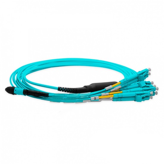 Cabo MPO Fêmea para 4LC/UPC 3m, 8 Fibras Duplex, OM3 G651.1 50/125 Multimodo, Tipo B LSZH Aqua Breakout - INSTRUFIBER