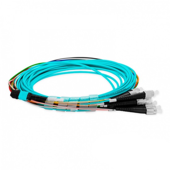 Cabo FC-PC x 12F para MPO-UPC Fêmea 10m, 12 Fibras OM3 G651.1 50/125 Fibra Multimodo, Tipo A LSZH Aqua - INSTRUFIBER