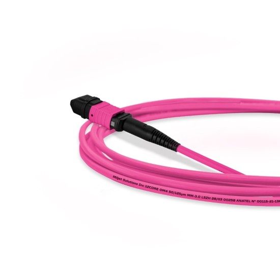 Cabo MPO para MPO Fêmea 3m, 12 Fibras, OM4 G651.1 50/125 Multimodo, Tipo B LSZH Magenta - INSTRUFIBER