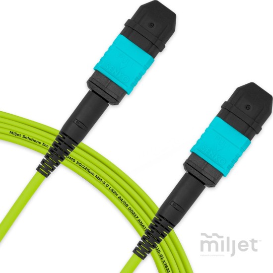 Cabo MPO para MPO Fêmea 5m, 12 Fibras OM5 G651.1 50/125 Multimodo, Tipo B LSZH Verde - INSTRUFIBER