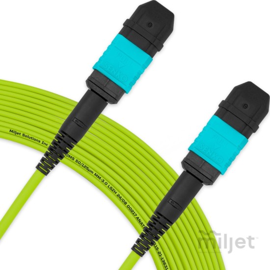 Cabo MPO para MPO Fêmea 30m, 12 Fibras, OM5 G651.1 50/125 Multimodo, Tipo B LSZH Verde - INSTRUFIBER