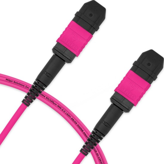 Cabo MPO para MPO Fêmea 1m, 12 Fibras, OM4 G651.1 50/125 Multimodo, Tipo B LSZH Magenta - INSTRUFIBER