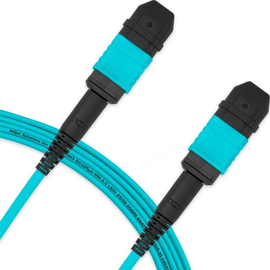 Cabo MPO para MPO Fêmea 5m, 12 Fibras, OM3 G651.1 50/125 Multimodo, Tipo B LSZH Aqua - INSTRUFIBER