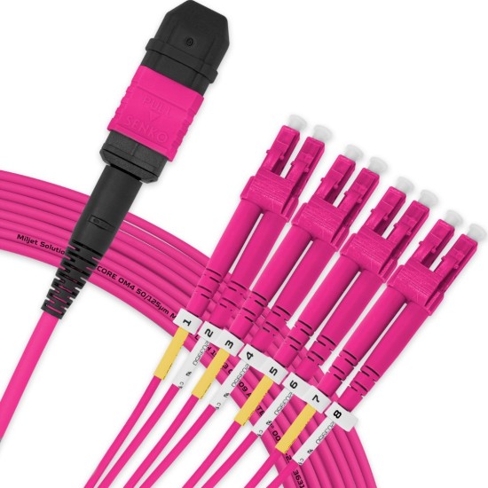 Cabo MPO Fêmea para 4LC/UPC 15m, 8 Fibras, Duplex OM4 G651.1 50/125 Multimodo, Tipo B LSZH Magenta Breakout - INSTRUFIBER
