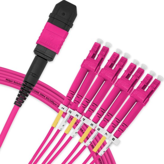 Cabo MPO Fêmea para 4LC/UPC 5m, 8 Fibras Duplex, OM4 G651.1 50/125 Multimodo, Tipo B LSZH Magenta Breakout - INSTRUFIBER