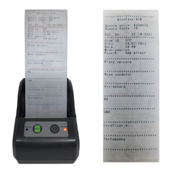 AlcoEasyA10Print - Bafômetro Digital com Medição Ativa e Passiva mais Impressora Bluetooth - INSTRUFIBER