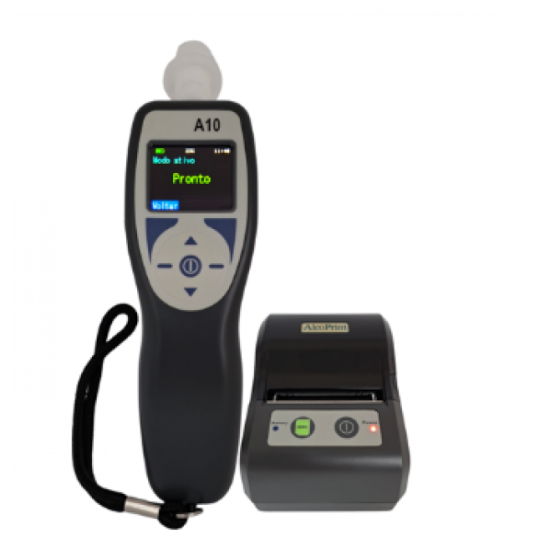 AlcoEasyA10Print - Bafômetro Digital com Medição Ativa e Passiva mais Impressora Bluetooth - INSTRUFIBER